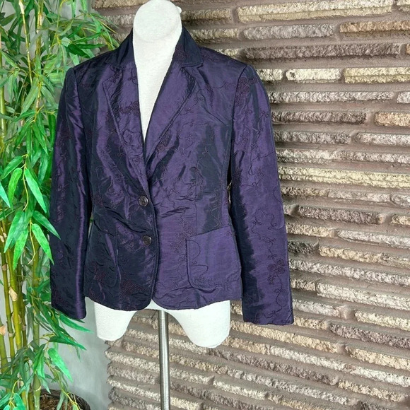 Canda Collection at C & A Purple Embroidered Blazer Jacket Size Large - Picture 7 of 8